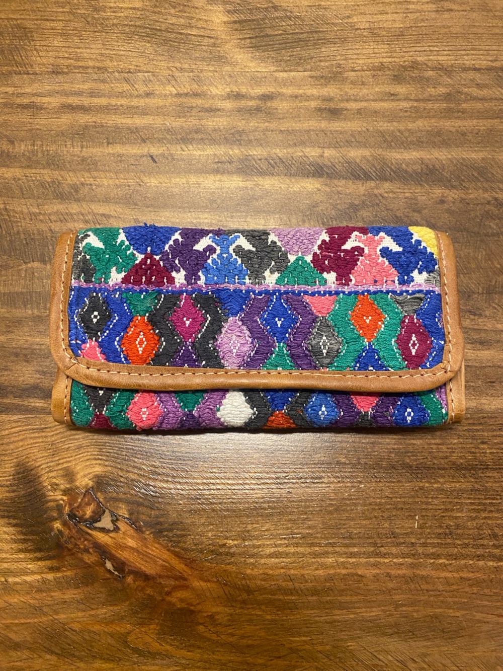 Handcrafted Multicolor Embroidered Wallet with Leather Trim